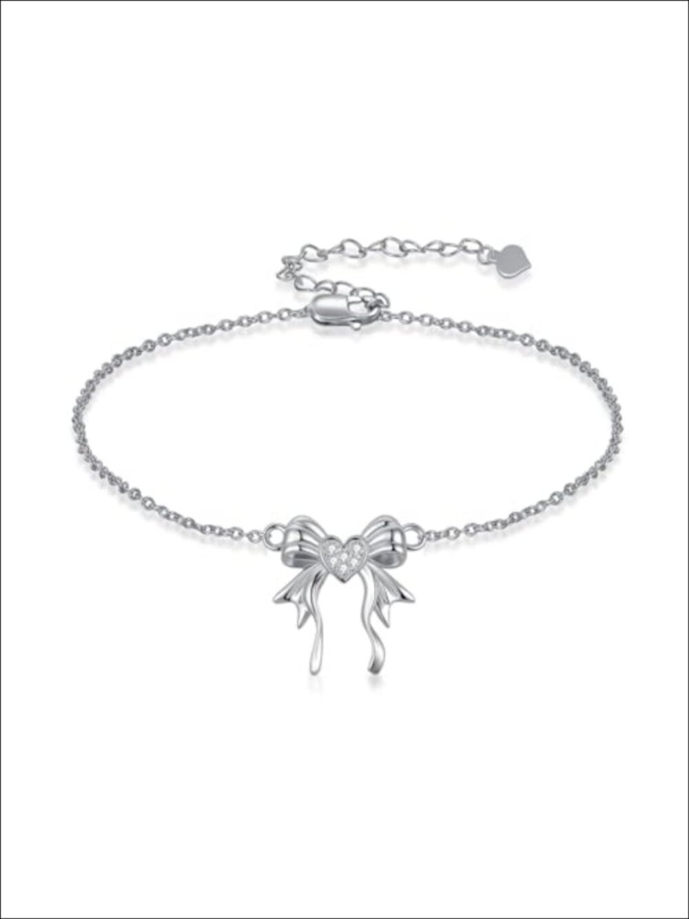 Sterling Silver Diamond Bow Bracelet Adjustable Chain Gift